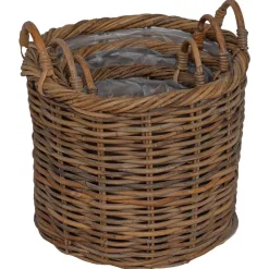 vidaXL Cesta para Plantas con almacenamiento 3 pcs Marrón Ratán Kubu Marrón
