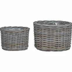 vidaXL Cesta para Plantas con almacenamiento 2 pcs Ratán Kubu Gris Outlet