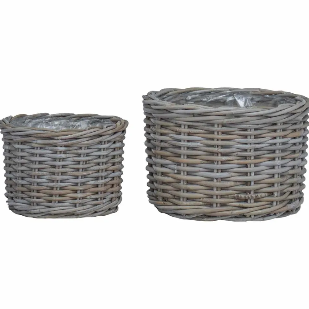 vidaXL Cesta para Plantas con almacenamiento 2 pcs Ratán Kubu Gris Outlet