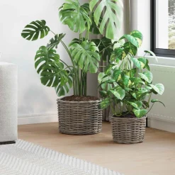 vidaXL Cesta para Plantas con almacenamiento 2 pcs Ratán Kubu Gris Outlet