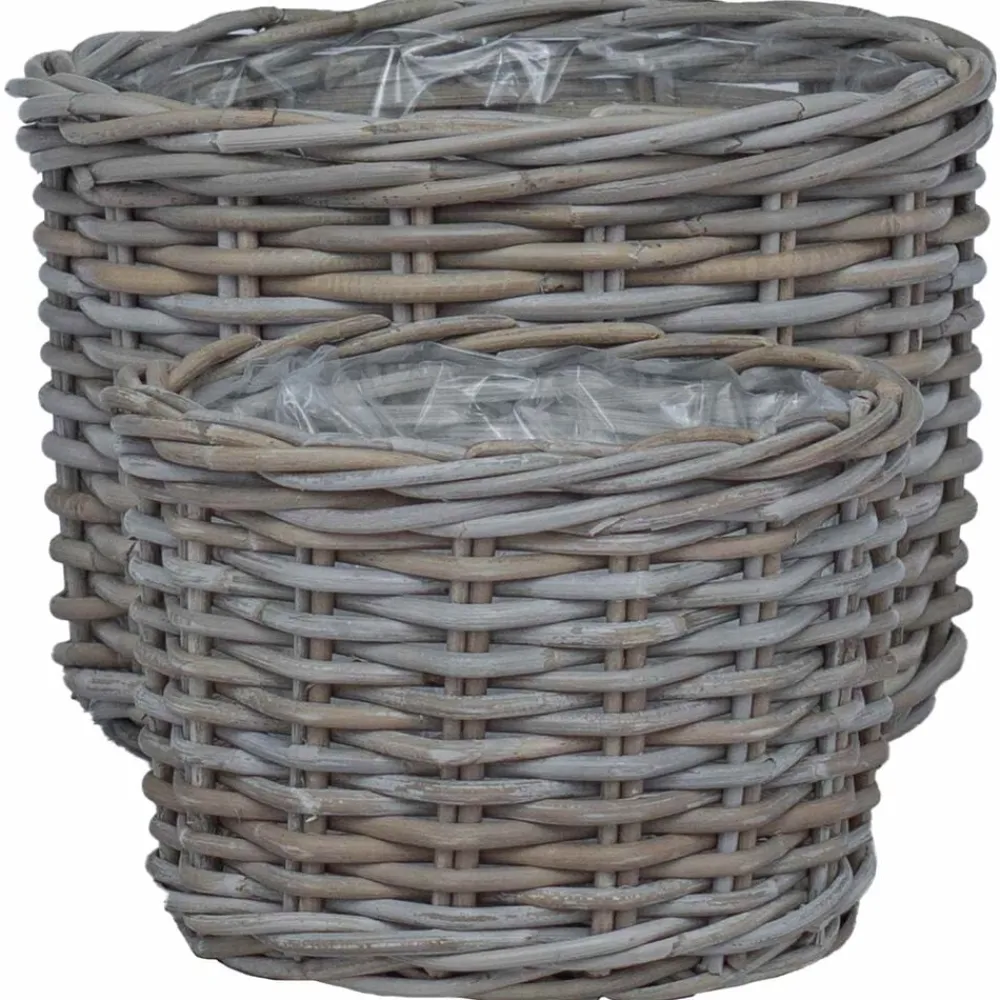 vidaXL Cesta para Plantas con almacenamiento 2 pcs Ratán Kubu Gris Outlet