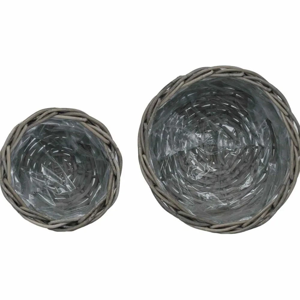 vidaXL Cesta para Plantas con almacenamiento 2 pcs Ratán Kubu Gris Outlet