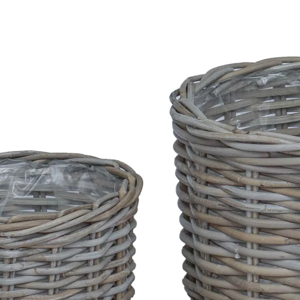 vidaXL Cesta para Plantas con almacenamiento 2 pcs Ratán Kubu Gris Outlet