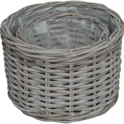 vidaXL Cesta para Plantas con almacenamiento 2 pcs Ratán Kubu Gris Outlet