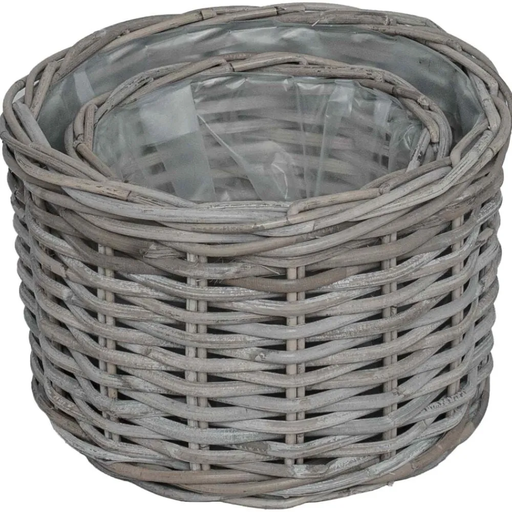 vidaXL Cesta para Plantas con almacenamiento 2 pcs Ratán Kubu Gris Outlet