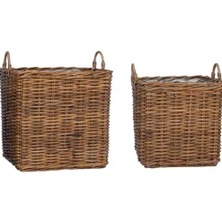 vidaXL Decoración-Cesta para Plantas con almacenamiento 2 pcs Marrón Ratán Lacak