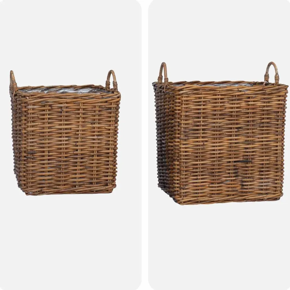 vidaXL Decoración-Cesta para Plantas con almacenamiento 2 pcs Marrón Ratán Lacak