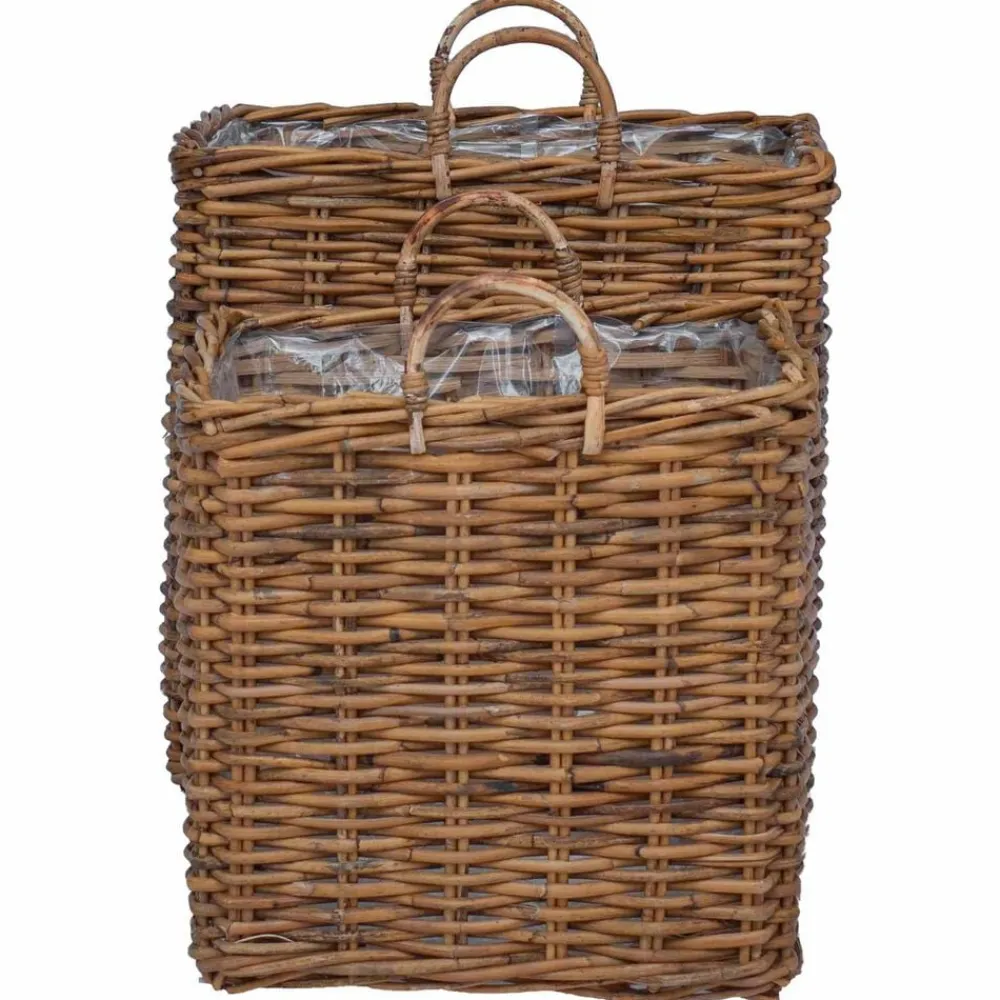 vidaXL Decoración-Cesta para Plantas con almacenamiento 2 pcs Marrón Ratán Lacak