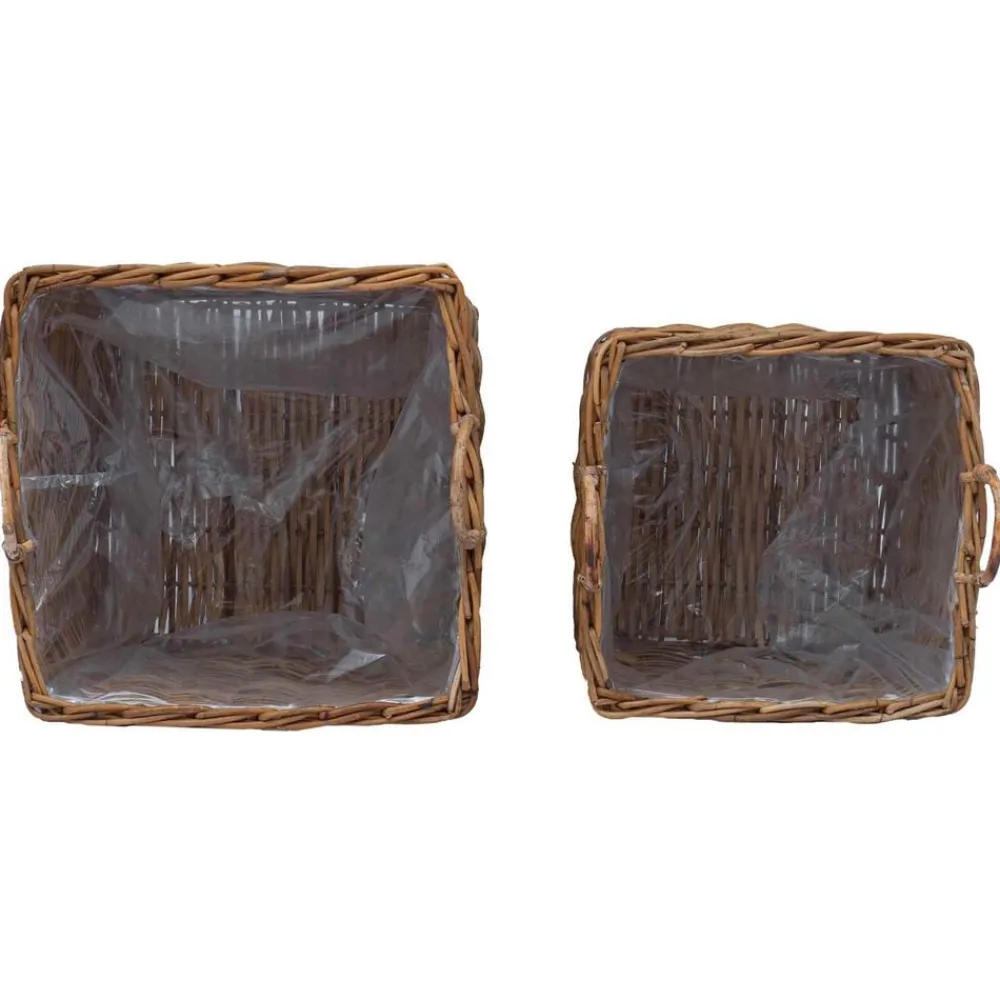 vidaXL Decoración-Cesta para Plantas con almacenamiento 2 pcs Marrón Ratán Lacak