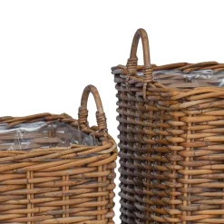 vidaXL Decoración-Cesta para Plantas con almacenamiento 2 pcs Marrón Ratán Lacak
