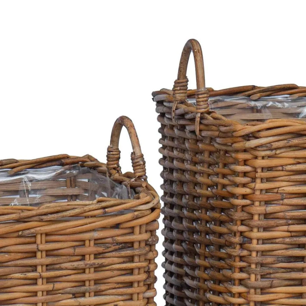 vidaXL Decoración-Cesta para Plantas con almacenamiento 2 pcs Marrón Ratán Lacak