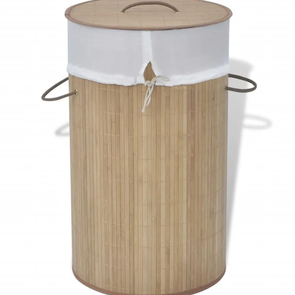 vidaXL Productos Del Hogar-Cesto de la ropa de bambú redondo color natural