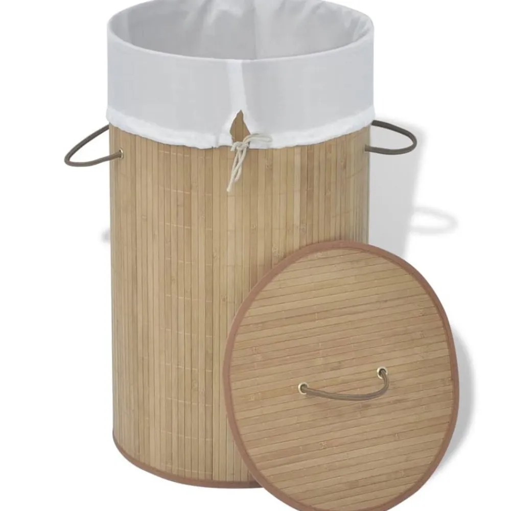 vidaXL Productos Del Hogar-Cesto de la ropa de bambú redondo color natural