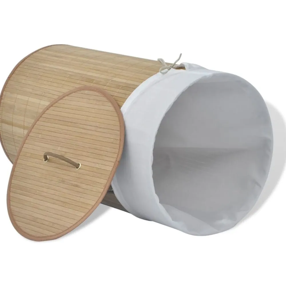 vidaXL Productos Del Hogar-Cesto de la ropa de bambú redondo color natural