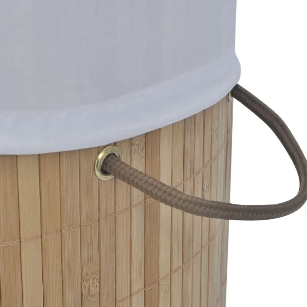 vidaXL Productos Del Hogar-Cesto de la ropa de bambú redondo color natural