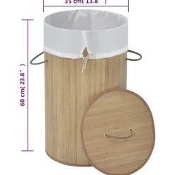vidaXL Productos Del Hogar-Cesto de la ropa de bambú redondo color natural
