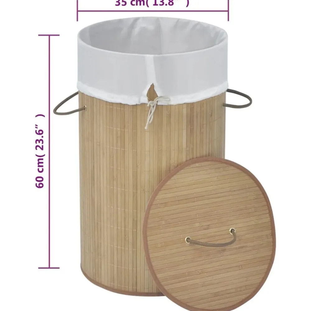 vidaXL Productos Del Hogar-Cesto de la ropa de bambú redondo color natural