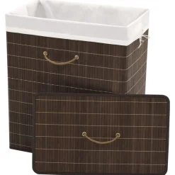 vidaXL Productos Del Hogar-Cesto de la ropa de bambú rectangular marrón oscuro