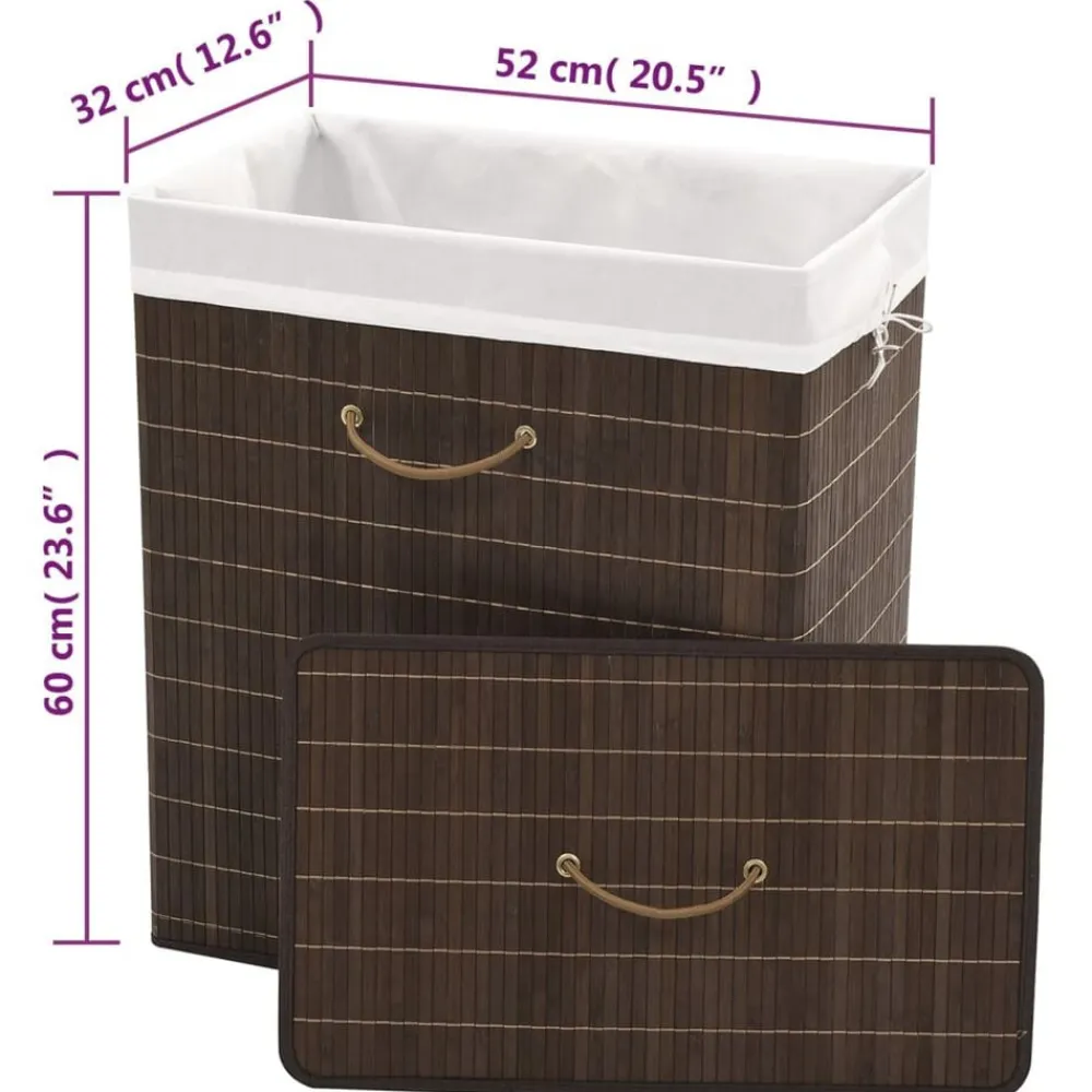 vidaXL Productos Del Hogar-Cesto de la ropa de bambú rectangular marrón oscuro
