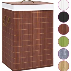 vidaXL Cesto de la ropa sucia de bambú 2 secciones marrón 72 l Marr&oacute;n oscuro Hot