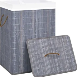 vidaXL Cesto de la ropa sucia de bambú 2 secciones 72 l Gris Sale