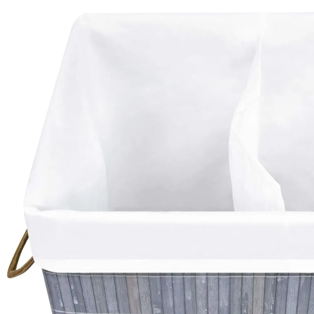 vidaXL Cesto de la ropa sucia de bambú 2 secciones 72 l Gris Sale