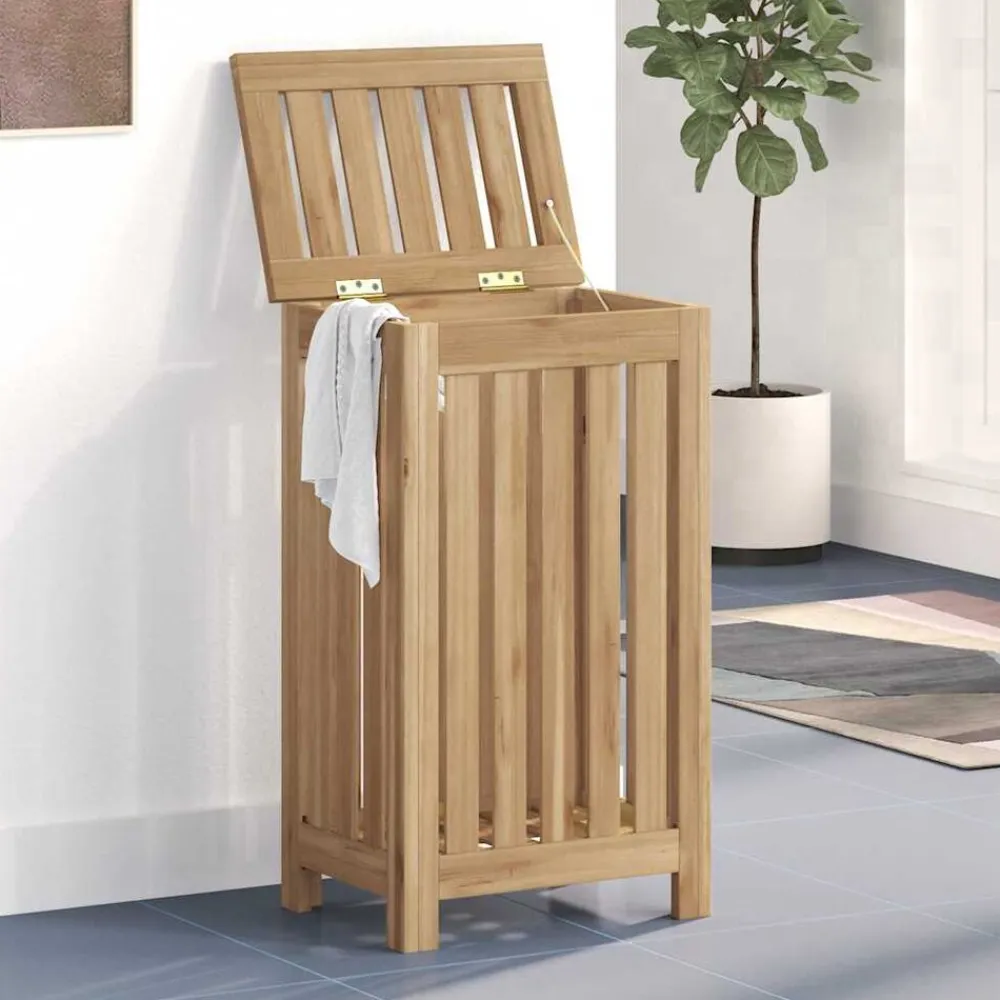 vidaXL Productos Del Hogar-Cesto de la ropa sucia madera maciza de teca 35x25x60 cm