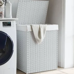 vidaXL Productos Del Hogar-Cesto de ropa sucia con tapa ratán sintético 46x33x60 cm