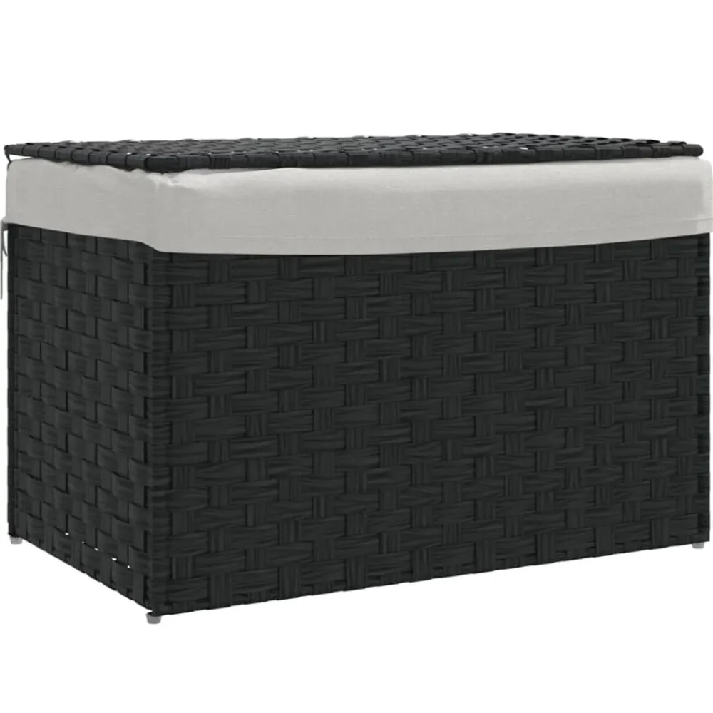 vidaXL Cesto de ropa sucia con tapa ratán sintético 55,5x35x34cm Negro Sale