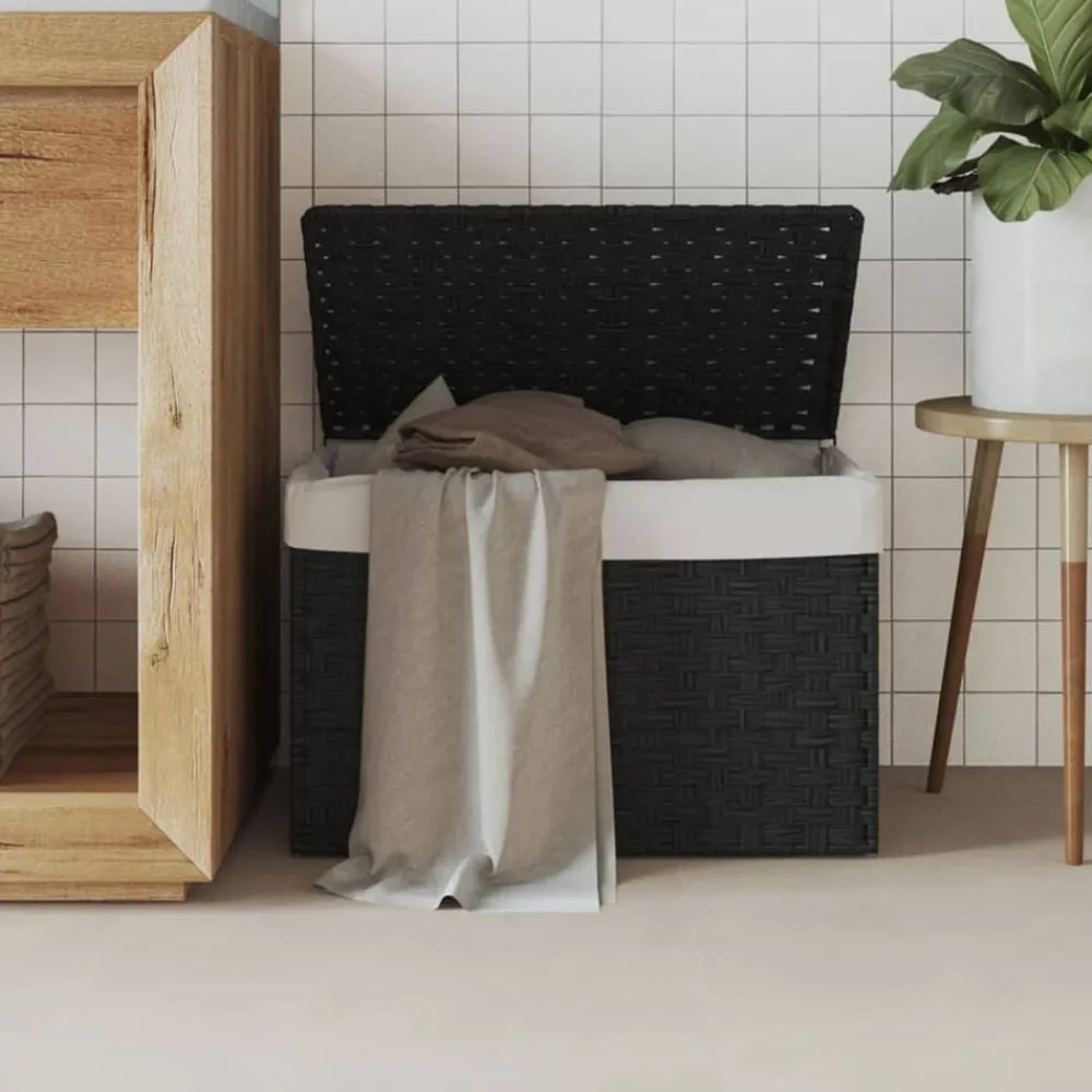 vidaXL Cesto de ropa sucia con tapa ratán sintético 55,5x35x34cm Negro Sale