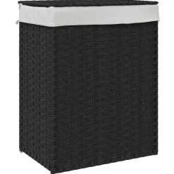 vidaXL Cesto de ropa sucia con tapa ratán sintético 46x33x60 cm Negro Outlet