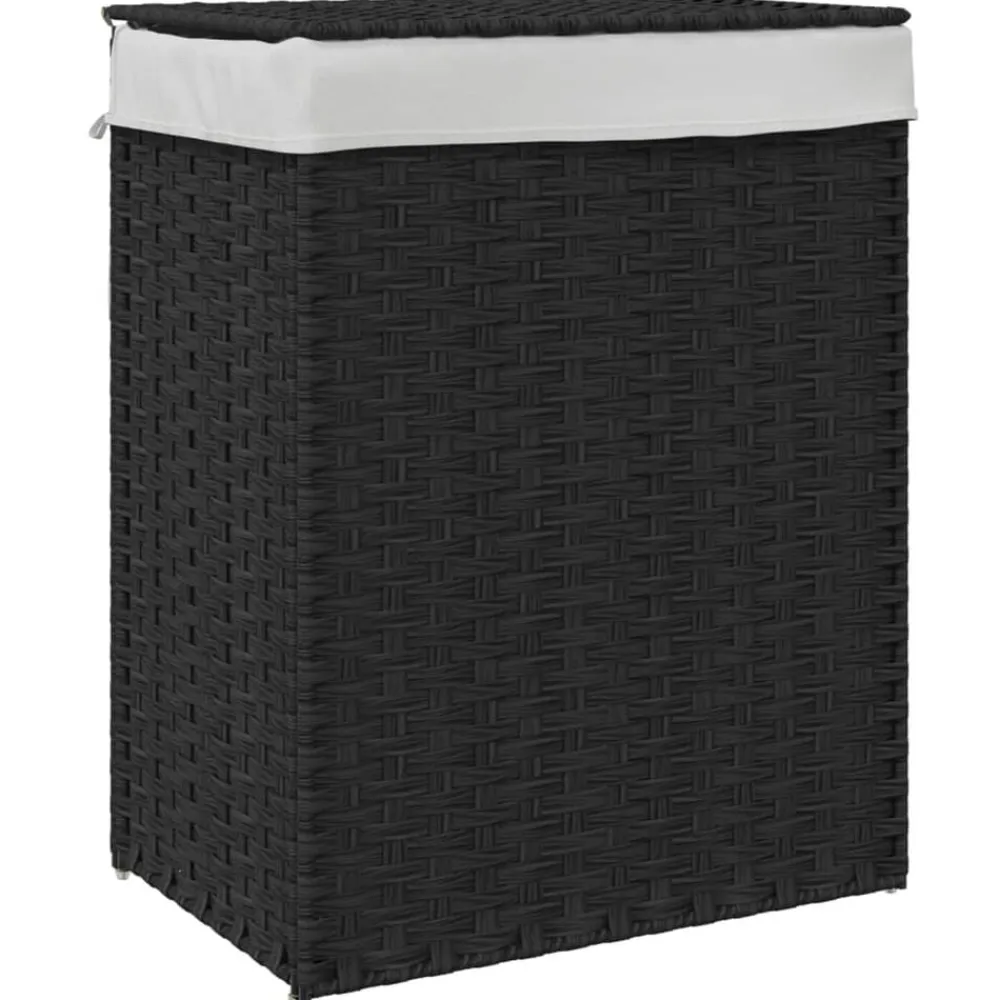 vidaXL Cesto de ropa sucia con tapa ratán sintético 46x33x60 cm Negro Outlet