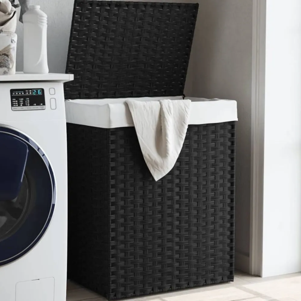 vidaXL Cesto de ropa sucia con tapa ratán sintético 46x33x60 cm Negro Outlet