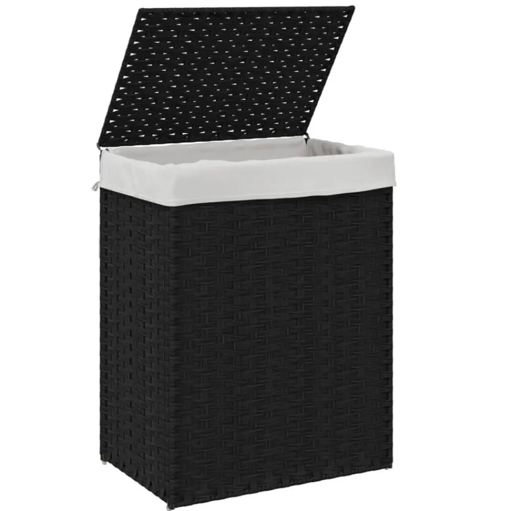 vidaXL Cesto de ropa sucia con tapa ratán sintético 46x33x60 cm Negro Outlet
