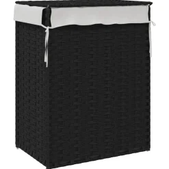 vidaXL Cesto de ropa sucia con tapa ratán sintético 46x33x60 cm Negro Outlet