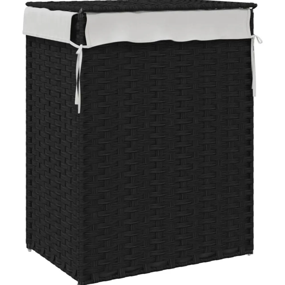 vidaXL Cesto de ropa sucia con tapa ratán sintético 46x33x60 cm Negro Outlet