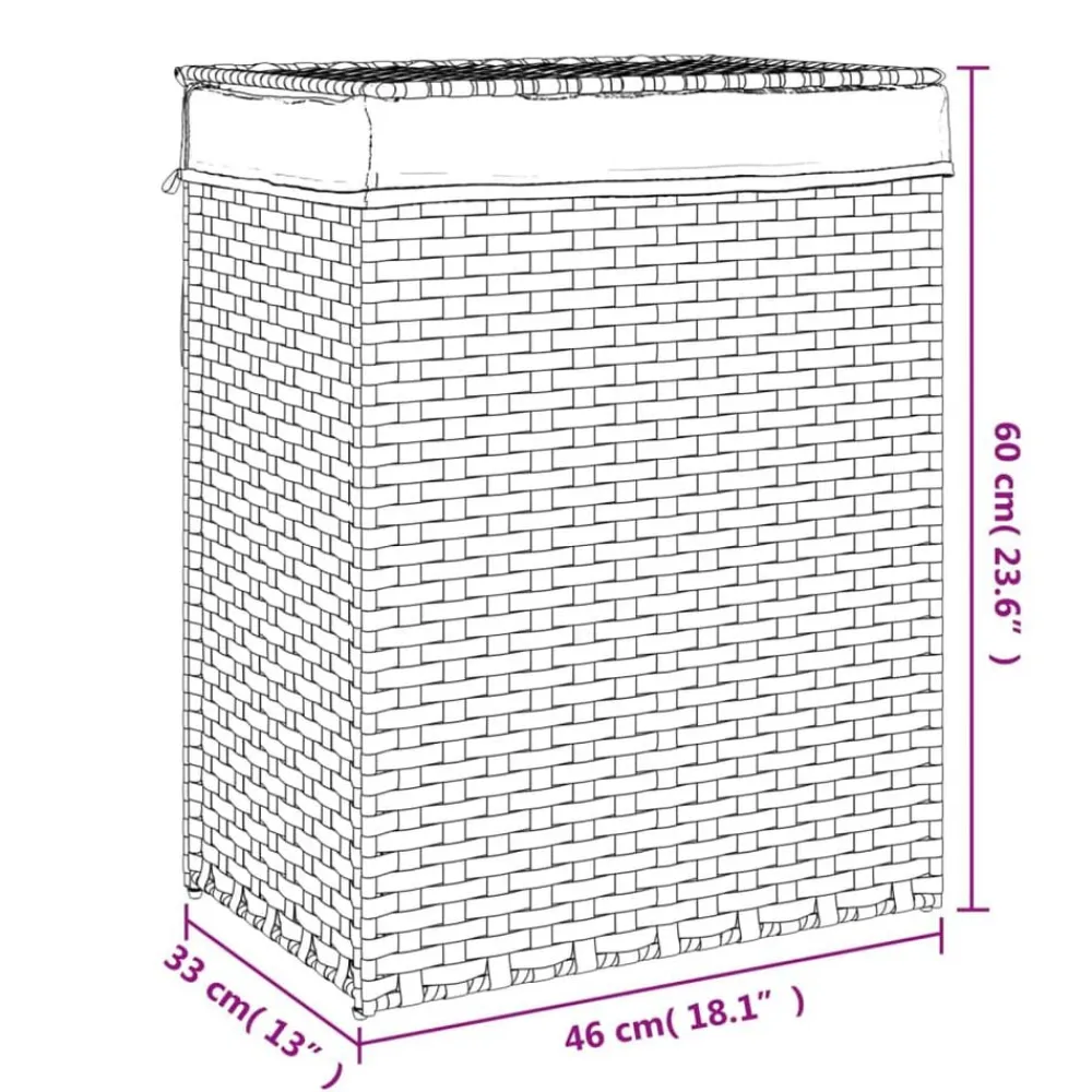 vidaXL Cesto de ropa sucia con tapa ratán sintético 46x33x60 cm Negro Outlet