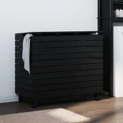 vidaXL Cesto para la ropa sucia madera maciza de pino 88,5x44x76 cm Negro Best