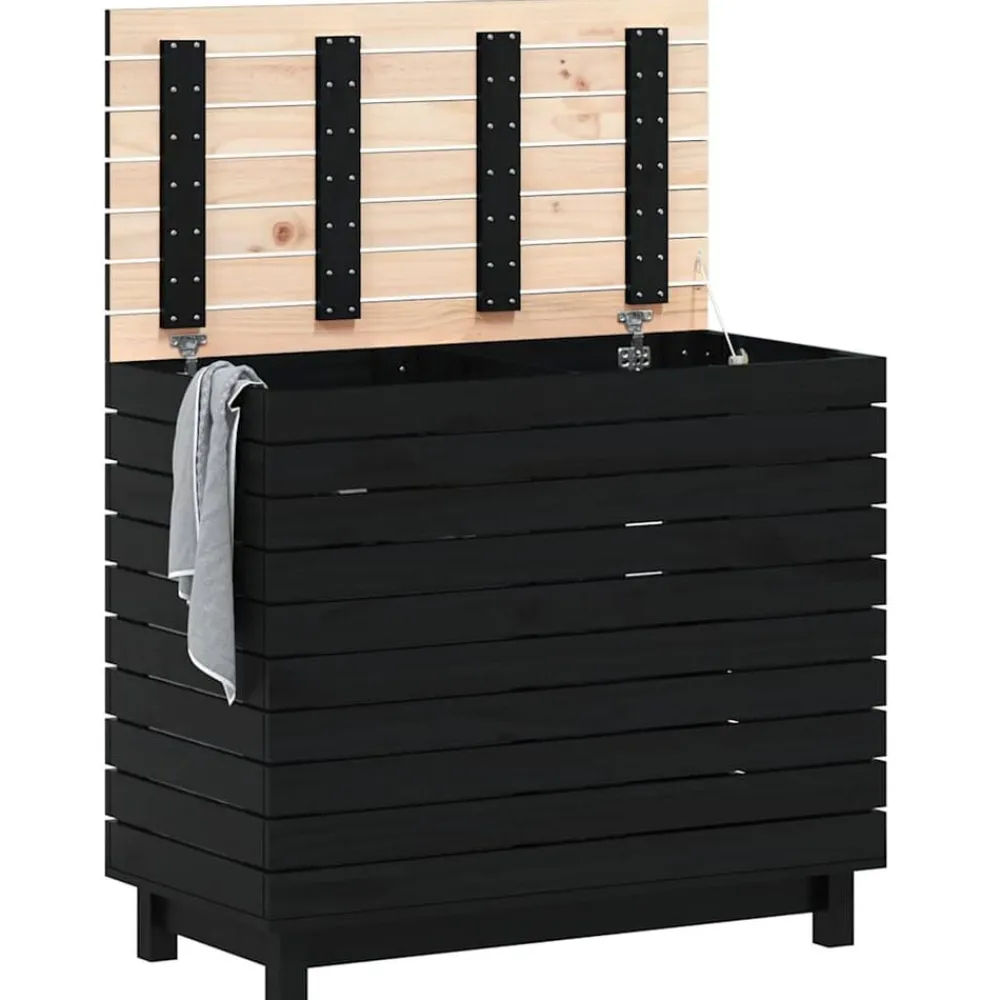 vidaXL Cesto para la ropa sucia madera maciza de pino 88,5x44x76 cm Negro Best