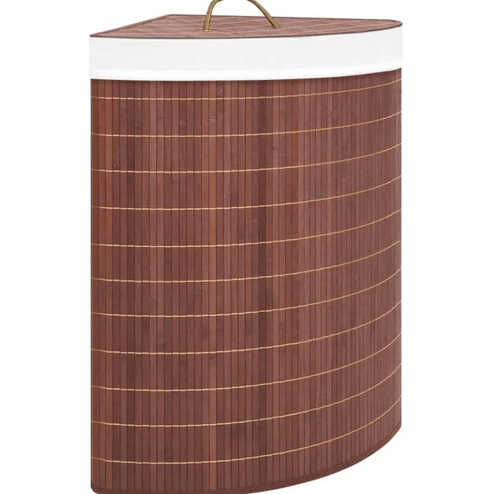 vidaXL Cesto para la ropa sucia de esquina bambú marrón 60 L Marrón oscuro Clearance