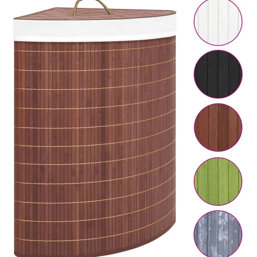 vidaXL Cesto para la ropa sucia de esquina bambú marrón 60 L Marrón oscuro Clearance