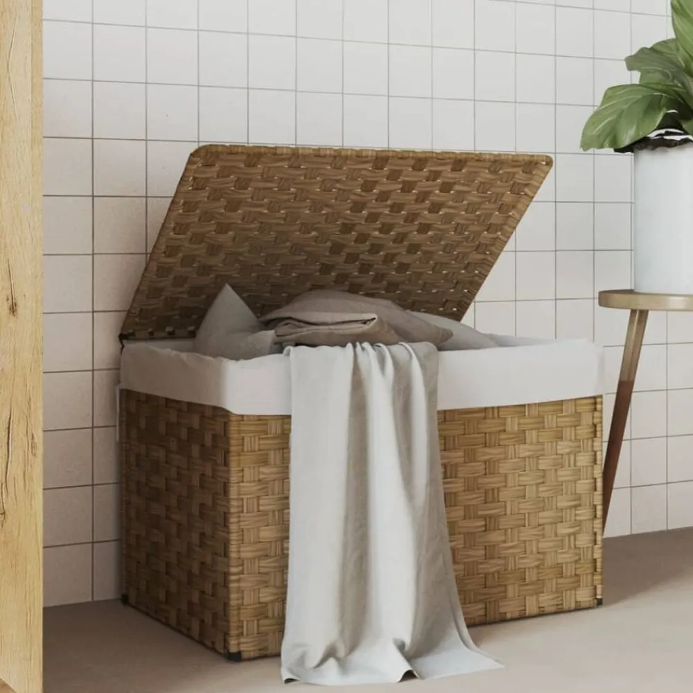 vidaXL Cesto para la ropa sucia con tapa ratán sintético 55,5x35x34 cm Marrón Discount