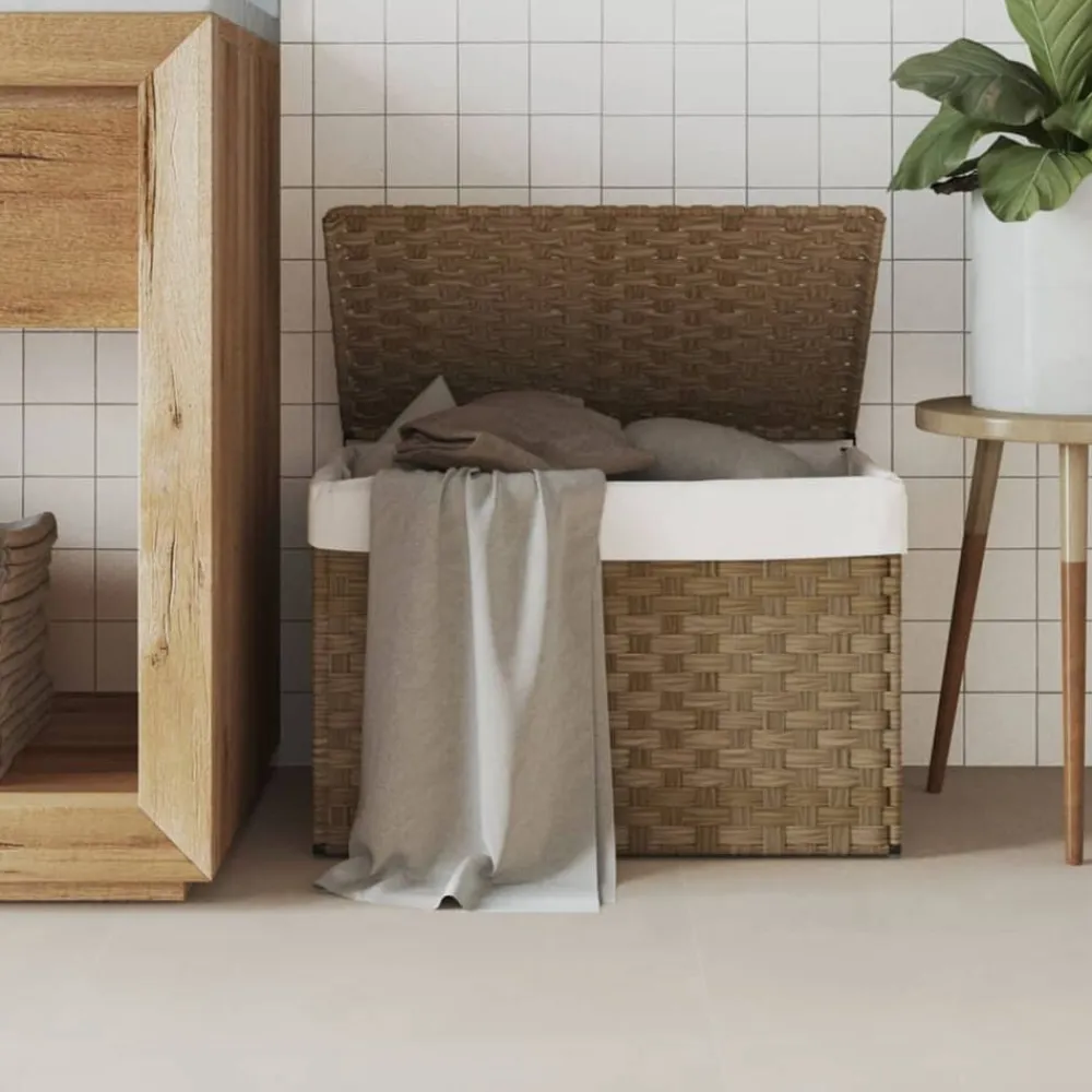 vidaXL Cesto para la ropa sucia con tapa ratán sintético 55,5x35x34 cm Marrón Discount