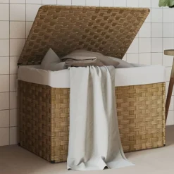 vidaXL Cesto para la ropa sucia con tapa ratán sintético 55,5x35x34 cm Marrón Discount