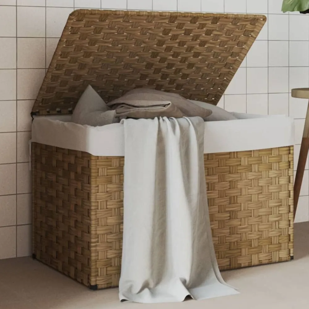 vidaXL Cesto para la ropa sucia con tapa ratán sintético 55,5x35x34 cm Marrón Discount