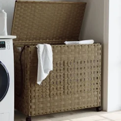 vidaXL Productos Del Hogar-Cesto para ropa sucia con ruedas ratán 66x35x60 cm