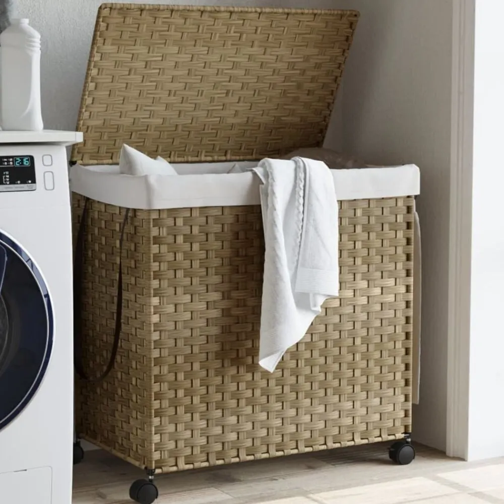 vidaXL Productos Del Hogar-Cesto para ropa sucia con ruedas ratán 60x35x60,5 cm