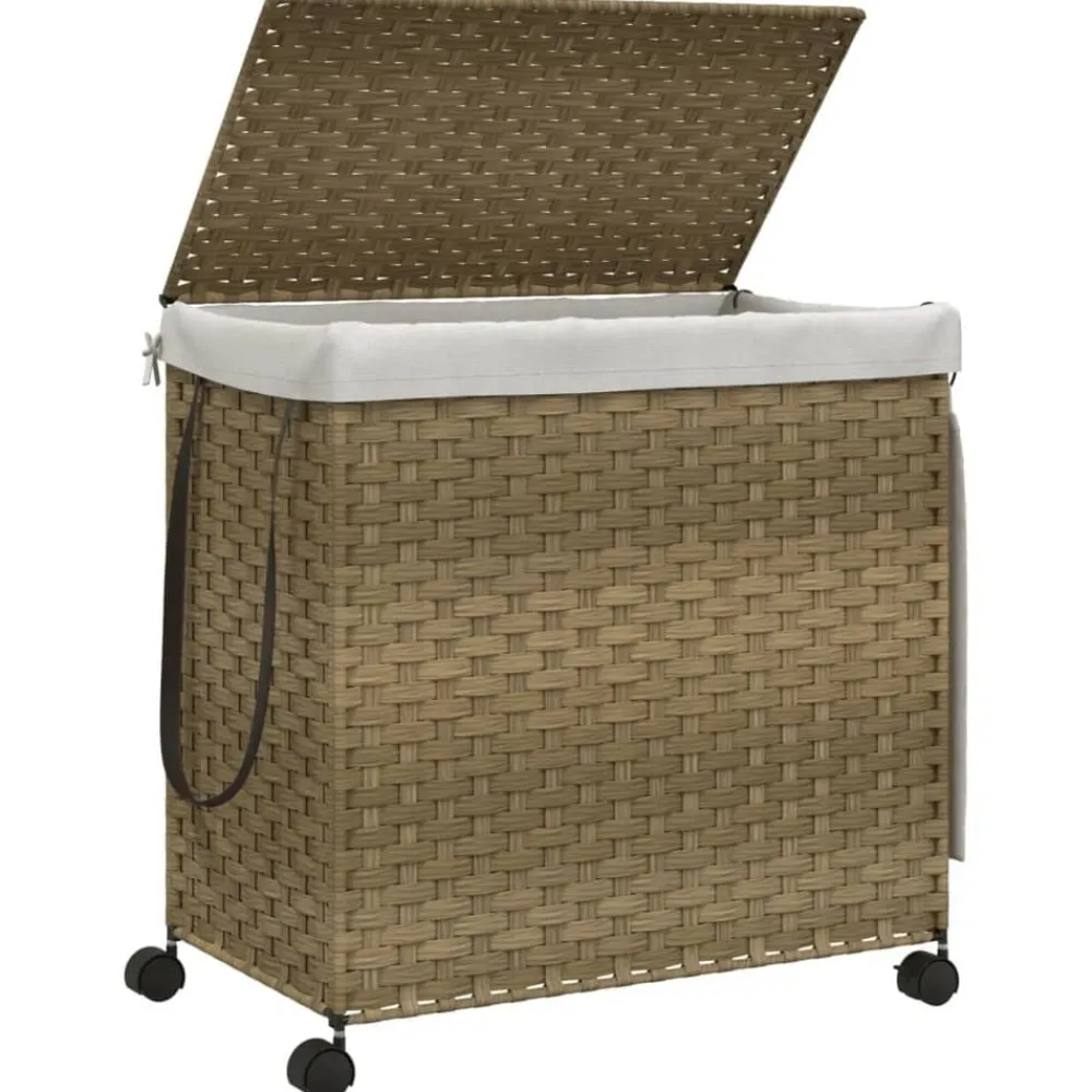 vidaXL Productos Del Hogar-Cesto para ropa sucia con ruedas ratán 60x35x60,5 cm
