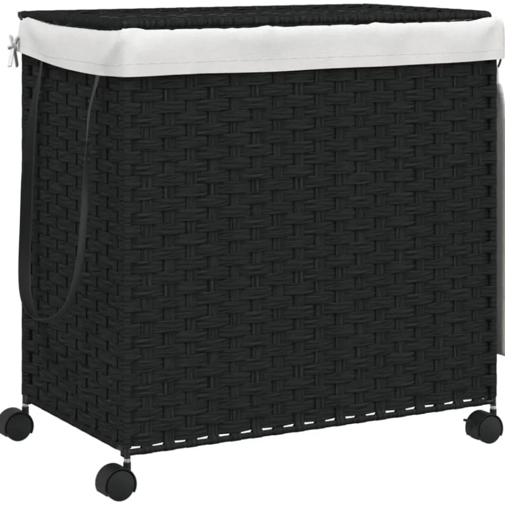 vidaXL Cesto para ropa sucia con ruedas ratán 60x35x60,5 cm Negro Hot