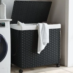 vidaXL Cesto para ropa sucia con ruedas ratán 60x35x60,5 cm Negro Hot